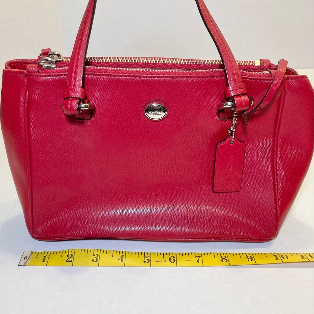 Coach Peyton Leather Mini Carryall Satchel Crossbody Bag in Red - Picture 13 of 16